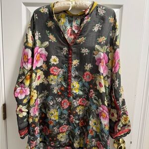 Johnny Was Floral Blouse with Pink and Yellow Highlights